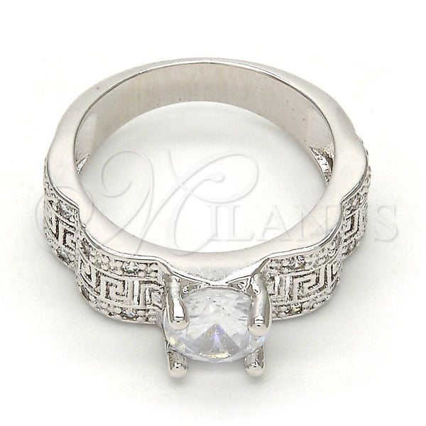White Gold Filled Ring — Multi Stone Ring Greek Key Design with White — main product view — SKU 108647 | Oro Laminado Blanco anillo — Multi Stone Ring Greek Key diseño with blanco — SKU 108647