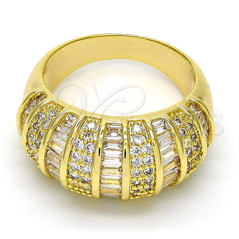 Oro Laminado Multi Stone Ring, Gold Filled Style Baguette Design, with White Cubic Zirconia and White Micro Pave, Polished, Golden Finish, 01.99.0062.09 (Size 9)