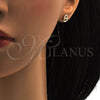 Oro Laminado Stud Earring, Gold Filled Style Puff Mariner Design, Polished, Golden Finish, 02.63.2559