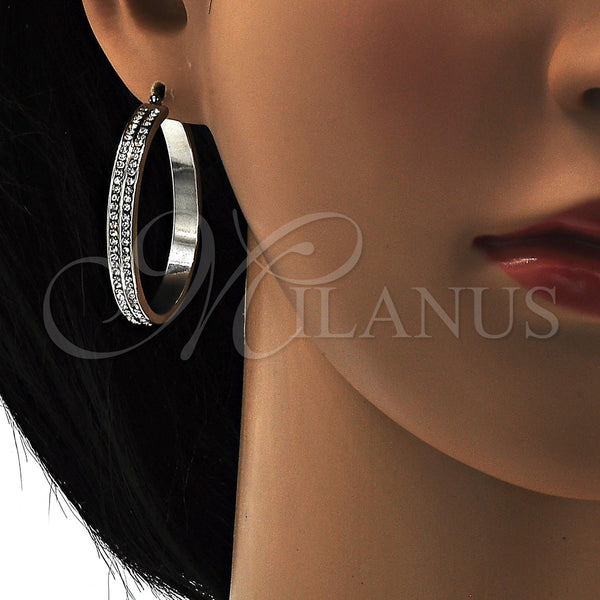 Stainless Steel Hoop Earrings — Medium Hoop with White Crystal Polished 02. — alternate product view — SKU 108756 | Acero Inoxidable aretes de aro — Medium Hoop with cristal blanco pulido 02. — SKU 108756