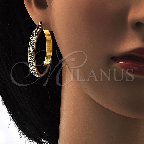 Stainless Steel Hoop Earrings — Medium Hoop with White Crystal Polished 02. — alternate product view — SKU 108757 | Acero Inoxidable aretes de aro — Medium Hoop with cristal blanco pulido 02. — SKU 108757