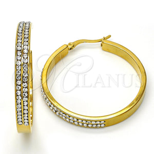 Stainless Steel Hoop Earrings — Medium Hoop with White Crystal Polished 02. — main product view — SKU 108757 | Acero Inoxidable aretes de aro — Medium Hoop with cristal blanco pulido 02. — SKU 108757