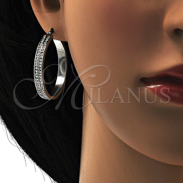 Stainless Steel Hoop Earrings — Medium Hoop with White Crystal Polished 02. — alternate product view — SKU 108759 | Acero Inoxidable aretes de aro — Medium Hoop with cristal blanco pulido 02. — SKU 108759