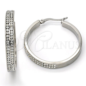 Stainless Steel Hoop Earrings — Medium Hoop with White Crystal Polished 02. — main product view — SKU 108759 | Acero Inoxidable aretes de aro — Medium Hoop with cristal blanco pulido 02. — SKU 108759