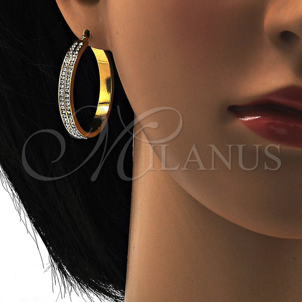 Stainless Steel Hoop Earrings — Medium Hoop with White Crystal Polished 02. — alternate product view — SKU 108760 | Acero Inoxidable aretes de aro — Medium Hoop with cristal blanco pulido 02. — SKU 108760