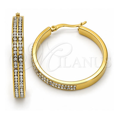 Stainless Steel Medium Hoop, with White Crystal, Polished, Golden Finish, 02.255.0001.1.35