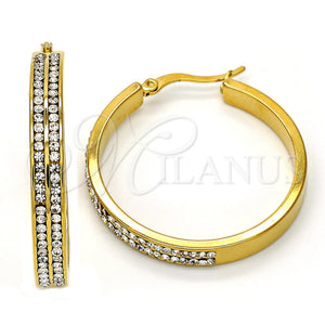 Stainless Steel Hoop Earrings — Medium Hoop with White Crystal Polished 02. — main product view — SKU 108760 | Acero Inoxidable aretes de aro — Medium Hoop with cristal blanco pulido 02. — SKU 108760