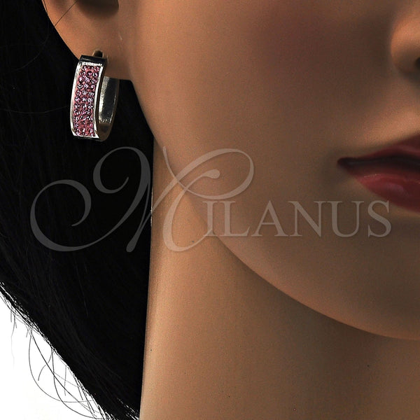 Stainless Steel Hoop Earrings — Small Hoop with Light Rose Swarovski Crystals Polished — alternate product view — SKU 108772 | Acero Inoxidable aretes de aro — Small Hoop with Light Rose Swarovski Crystals pulido — SKU 108772