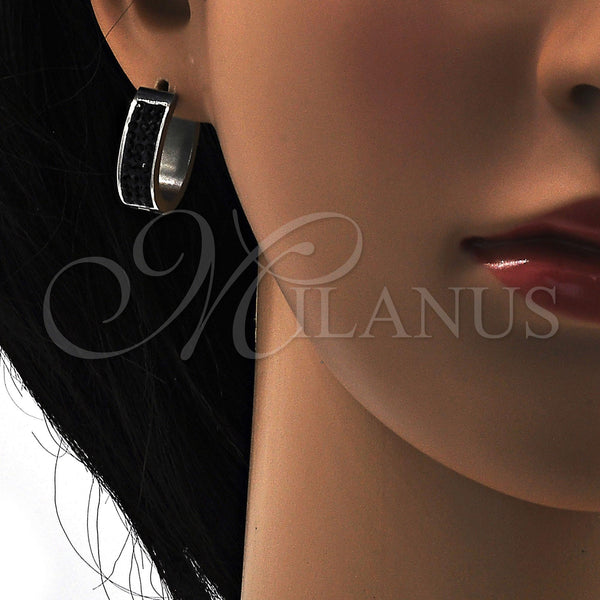 Stainless Steel Hoop Earrings — Small Hoop with Black Diamond Swarovski Crystals Polished — alternate product view — SKU 108773 | Acero Inoxidable aretes de aro — Small Hoop with negro Diamond Swarovski Crystals pulido — SKU 108773