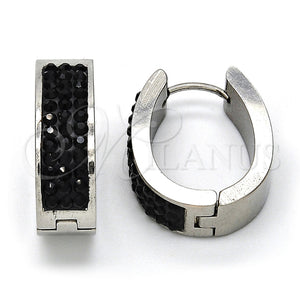 Stainless Steel Hoop Earrings — Small Hoop with Black Diamond Swarovski Crystals Polished — main product view — SKU 108773 | Acero Inoxidable aretes de aro — Small Hoop with negro Diamond Swarovski Crystals pulido — SKU 108773
