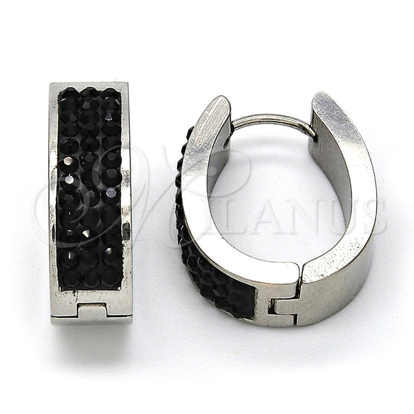 Stainless Steel Hoop Earrings — Small Hoop with Black Diamond Swarovski Crystals Polished — main product view — SKU 108773 | Acero Inoxidable aretes de aro — Small Hoop with negro Diamond Swarovski Crystals pulido — SKU 108773
