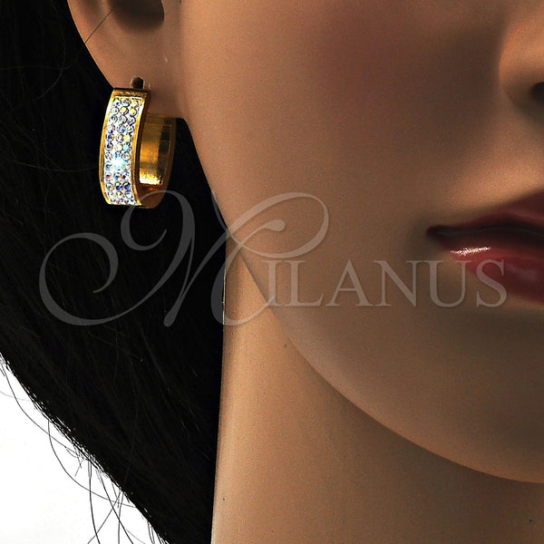 Stainless Steel Hoop Earrings — Small Hoop with Aurore Boreale Swarovski Crystals Polished — alternate product view — SKU 108774 | Acero Inoxidable aretes de aro — Small Hoop with Aurore Boreale Swarovski Crystals pulido — SKU 108774