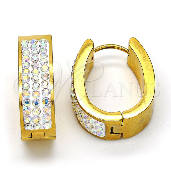 Stainless Steel Hoop Earrings — Small Hoop with Aurore Boreale Swarovski Crystals Polished — main product view — SKU 108774 | Acero Inoxidable aretes de aro — Small Hoop with Aurore Boreale Swarovski Crystals pulido — SKU 108774