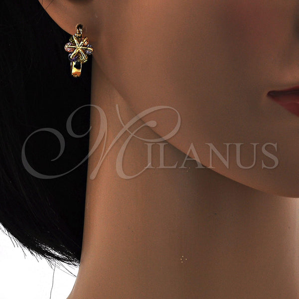 Gold Filled Hoop Earrings — Small Hoop Flower Design with Multicolor Cubic Zirconia — alternate product view — SKU 108776 | Oro Laminado aretes de aro — Small Hoop flor diseño with Multicolor Cubic Zirconia — SKU 108776