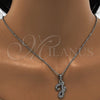 Stainless Steel Pendant Necklace, Initials and Rolo Design, with White Crystal, Polished, Steel Finish, 04.238.0032.18 (01 MM Thickness, 18 Inches Length)