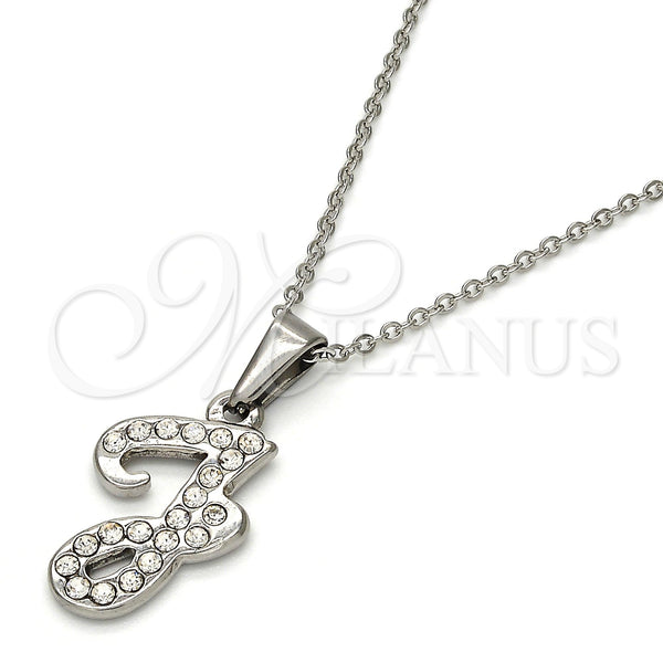 Stainless Steel Necklace — Pendant Necklace Initials and Rolo Design with White — alternate product view — SKU 108781 | Acero Inoxidable collar — Pendant Necklace Initials and Rolo diseño with blanco — SKU 108781