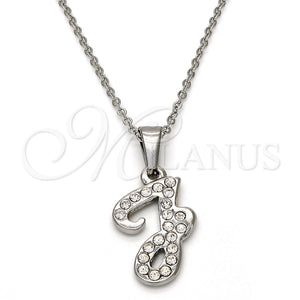 Stainless Steel Necklace — Pendant Necklace Initials and Rolo Design with White — main product view — SKU 108781 | Acero Inoxidable collar — Pendant Necklace Initials and Rolo diseño with blanco — SKU 108781