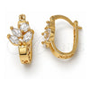 Oro Laminado Small Hoop, Gold Filled Style Leaf Design, with White Cubic Zirconia, Polished, Golden Finish, 02.196.0080.15
