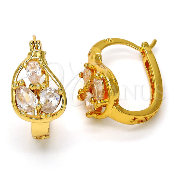 Oro Laminado Small Hoop, Gold Filled Style Teardrop Design, with White Cubic Zirconia, Polished, Golden Finish, 02.196.0068.15