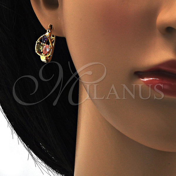 Gold Filled Hoop Earrings — Small Hoop Teardrop Design with Multicolor Cubic Zirconia — alternate product view — SKU 108788 | Oro Laminado aretes de aro — Small Hoop Teardrop diseño with Multicolor Cubic Zirconia — SKU 108788