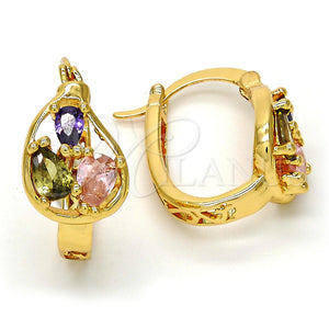Gold Filled Hoop Earrings — Small Hoop Teardrop Design with Multicolor Cubic Zirconia — main product view — SKU 108788 | Oro Laminado aretes de aro — Small Hoop Teardrop diseño with Multicolor Cubic Zirconia — SKU 108788