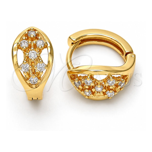 Oro Laminado Huggie Hoop, Gold Filled Style with White Cubic Zirconia, Polished, Golden Finish, 02.196.0058.15