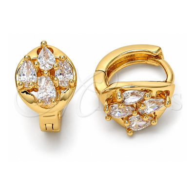 Oro Laminado Huggie Hoop, Gold Filled Style Teardrop Design, with White Cubic Zirconia, Polished, Golden Finish, 02.196.0066.15