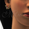Oro Laminado Earring and Pendant Adult Set, Gold Filled Style Butterfly and Flower Design, with Multicolor Cubic Zirconia, Polished, Golden Finish, 10.196.0006.1
