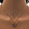 Oro Laminado Earring and Pendant Adult Set, Gold Filled Style Butterfly and Flower Design, with Multicolor Cubic Zirconia, Polished, Golden Finish, 10.196.0006.1