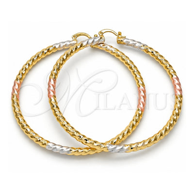 Oro Laminado Large Hoop, Gold Filled Style Hollow and Twist Design, Polished, Tricolor, 02.170.0108.1.70