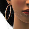 Oro Laminado Large Hoop, Gold Filled Style Twist and Hollow Design, Polished, Tricolor, 02.170.0108.1.60