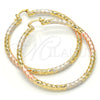 Oro Laminado Large Hoop, Gold Filled Style Twist and Hollow Design, Polished, Tricolor, 02.170.0108.1.60