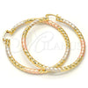 Oro Laminado Large Hoop, Gold Filled Style Twist and Hollow Design, Polished, Tricolor, 02.170.0108.1.60