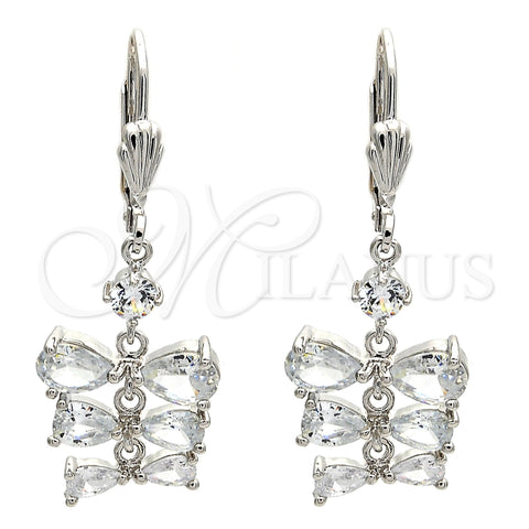 Rhodium Gold Filled Long Earring, Teardrop Design, with White Cubic Zirconia, Polished, Rhodium Finish, 02.205.0050.5