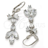 Rhodium Gold Filled Long Earring, Leaf and Heart Design, with White Cubic Zirconia, Polished, Rhodium Finish, 02.205.0055.5
