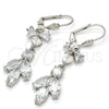 Rhodium Gold Filled Long Earring, Leaf and Heart Design, with White Cubic Zirconia, Polished, Rhodium Finish, 02.205.0055.5