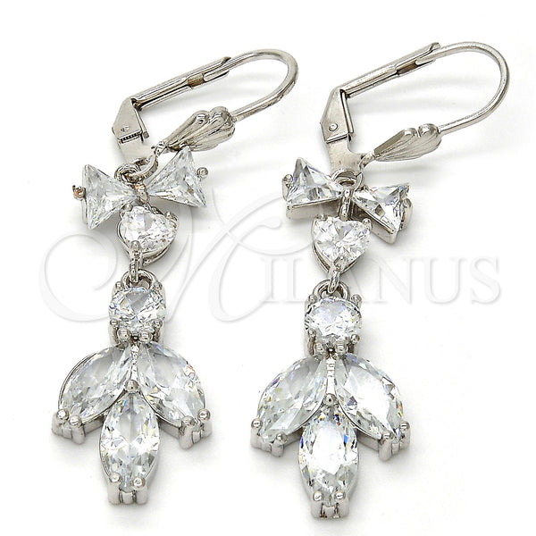 White Gold Filled Ring — Long Earring Leaf and Heart Design with White — main product view — SKU 108950 | Oro Laminado Blanco anillo — Long Earring Leaf and corazón diseño with blanco — SKU 108950