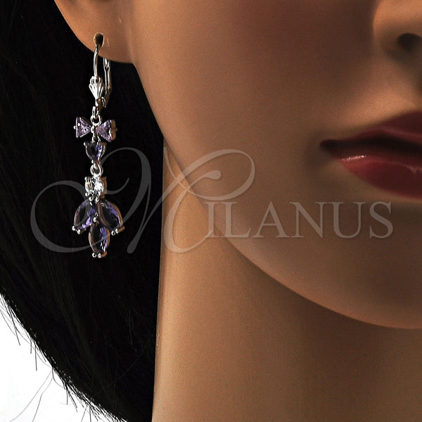 White Gold Filled Ring — Long Earring Leaf and Heart Design with Amethyst — alternate product view — SKU 108953 | Oro Laminado Blanco anillo — Long Earring Leaf and corazón diseño with Amethyst — SKU 108953