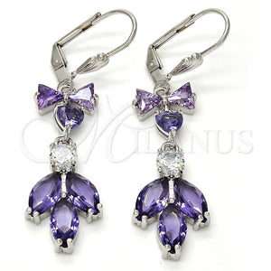 White Gold Filled Ring — Long Earring Leaf and Heart Design with Amethyst — main product view — SKU 108953 | Oro Laminado Blanco anillo — Long Earring Leaf and corazón diseño with Amethyst — SKU 108953