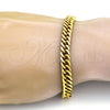 Stainless Steel Basic Bracelet, Curb Design, Polished, Golden Finish, 03.256.0001.09 (08 MM Thickness, 9 Inches Length)