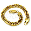 Stainless Steel Basic Bracelet, Curb Design, Polished, Golden Finish, 03.256.0001.09 (08 MM Thickness, 9 Inches Length)