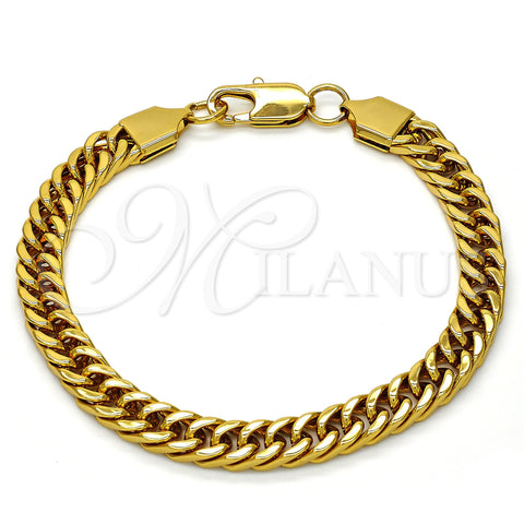 Stainless Steel Basic Bracelet, Curb Design, Polished, Golden Finish, 03.256.0001.09 (08 MM Thickness, 9 Inches Length)