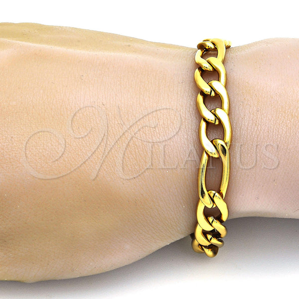 Stainless Steel Basic Bracelet, Figaro Design, Polished, Golden Finish, 03.256.0002.09 (Thickness, 9 Inches Length)