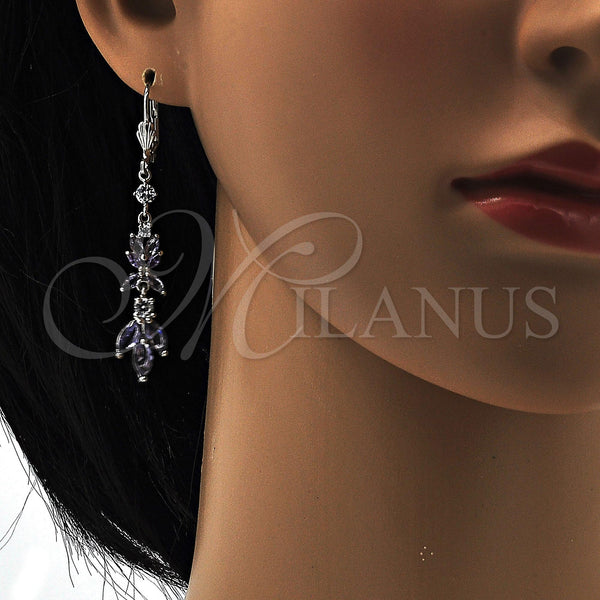 White Gold Filled Ring — Long Earring Leaf Design with Amethyst and White — alternate product view — SKU 108982 | Oro Laminado Blanco anillo — Long Earring Leaf diseño with Amethyst and blanco — SKU 108982