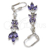 Rhodium Gold Filled Long Earring, Leaf Design, with Amethyst and White Cubic Zirconia, Polished, Rhodium Finish, 02.205.0056.8