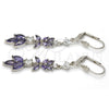 Rhodium Gold Filled Long Earring, Leaf Design, with Amethyst and White Cubic Zirconia, Polished, Rhodium Finish, 02.205.0056.8