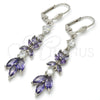 Rhodium Gold Filled Long Earring, Leaf Design, with Amethyst and White Cubic Zirconia, Polished, Rhodium Finish, 02.205.0056.8