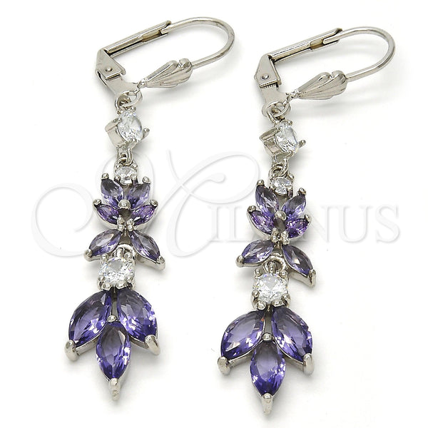 White Gold Filled Ring — Long Earring Leaf Design with Amethyst and White — main product view — SKU 108982 | Oro Laminado Blanco anillo — Long Earring Leaf diseño with Amethyst and blanco — SKU 108982