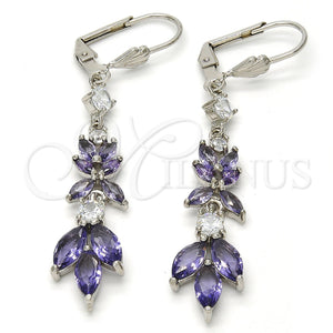 White Gold Filled Ring — Long Earring Leaf Design with Amethyst and White — main product view — SKU 108982 | Oro Laminado Blanco anillo — Long Earring Leaf diseño with Amethyst and blanco — SKU 108982