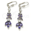Rhodium Gold Filled Long Earring, Leaf Design, with Amethyst and White Cubic Zirconia, Polished, Rhodium Finish, 02.205.0056.8